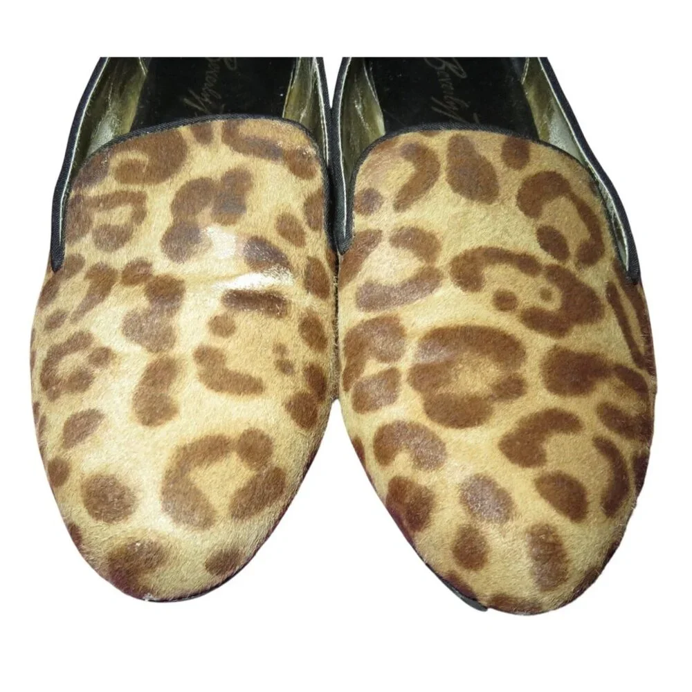Beverly Feldman Leopard print hair calf leather slip on flats size 10